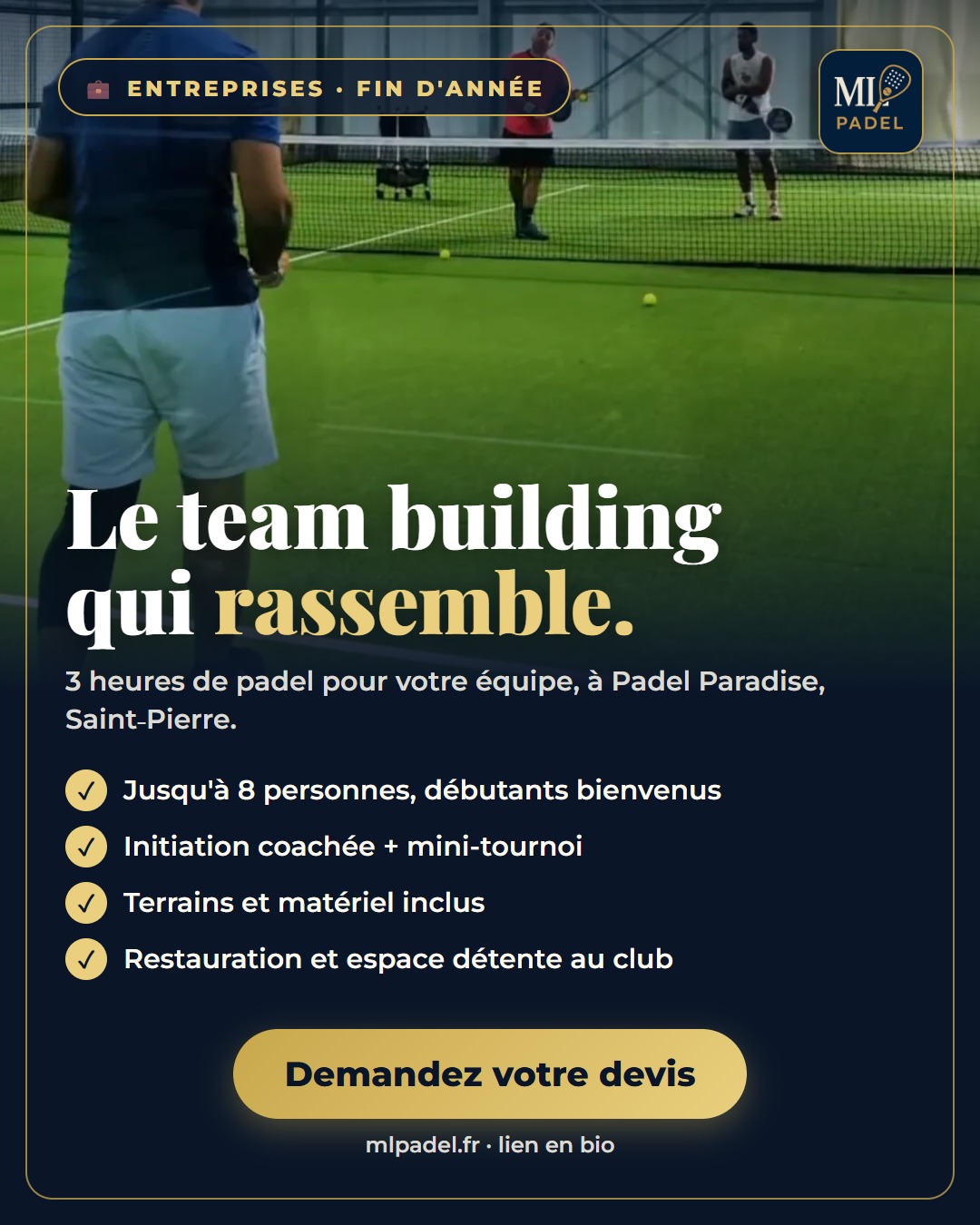Visuel du team building padel ML Padel à Padel Paradise, Saint-Pierre
